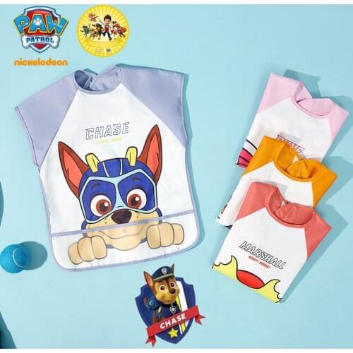Paw Patrol Anime Dogs New Baby Boy Girl Bibs Waterproof Short Sleeve Eating Children Drawing Short Sleeve Apron Self Feeding Bib