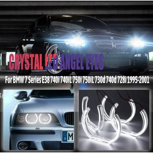 DTM U Shape Light Crystal Halo Ring LED Angel Eyes Kit Day Light for BMW 7 Series E38 1995-2001 XENON Headlight 6000K White