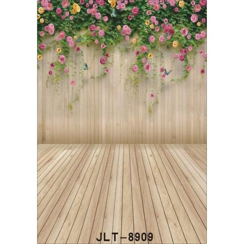 Photography Backgrounds for Photo Studio Flowers Wooden Plank Wall Vinyl Cloth Portrait Photo Backdrops for Wedding Kids Baby