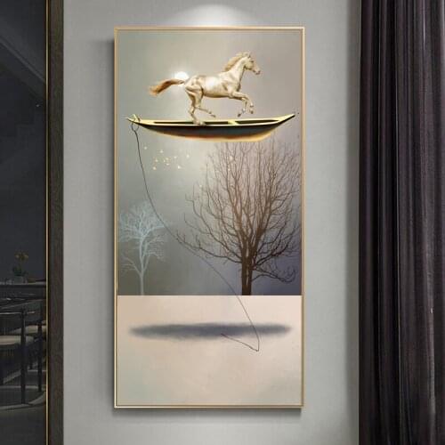 Gold Boat Horse Zebra Deer Canvas Poster Natural Landscape Abstract Painting Print Wall Art Pictures For Living Room Home Decor