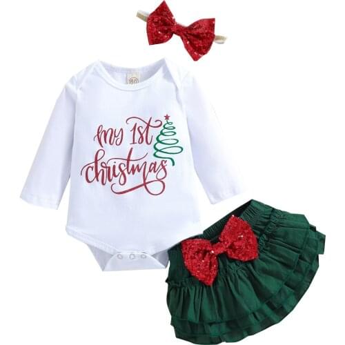 Lioraitiin 1-5Years Toddler Baby Girl 2Pcs Christmas Clothing Set Letter Printed Long Sleeve Romper Mesh Lace Shorts Headband