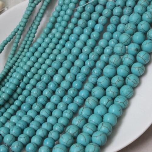 Wholesale Natural Stone Beads Blue Turquoises Round Beads for DIY Necklace Jewelry Making Full Strand Pick Size 4 6 8 10 12 14mm