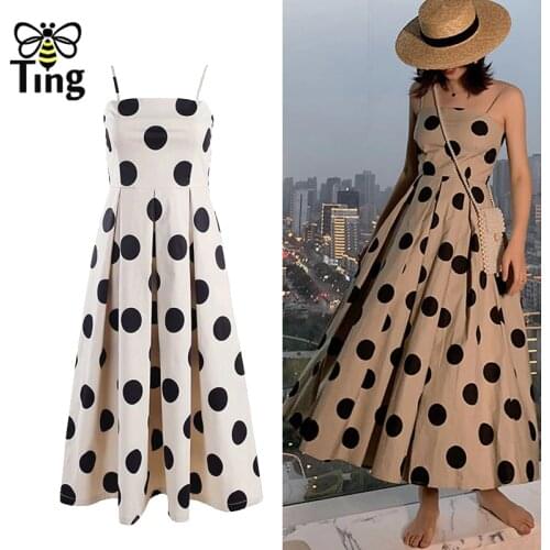 Tingfly Summer Bohemian Polka Dot A Line Midi Long Dress Boho Holiday Street Chic Strap Sundresses Vestidos Beach Robes Traf