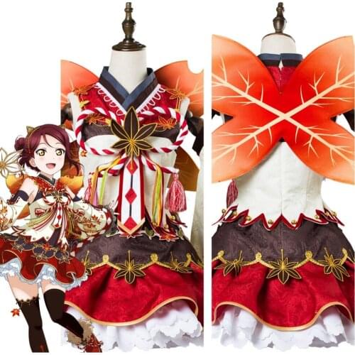 Love Live! Aqours Sakurauchi Riko Cosplay Costume Maple Leafs Kimono Halloween Carnival Costume