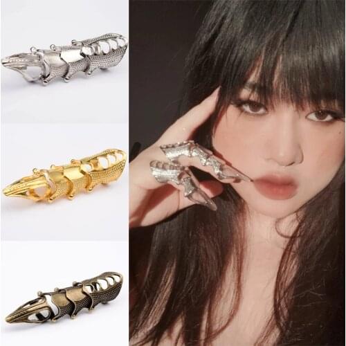 1PC Metal Retro Goth Punk Style Exaggerated Long Joint Nail Tail Ring for Men and Women Hip Hop Jewelry Accessories Party Decor