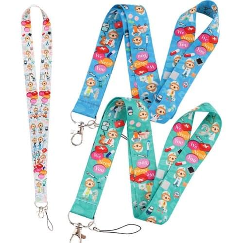 Cute Animal Doctor Keychain Cartoon Lanyard for Keys Phone ID Name Tag DIY Hanging Rope Key Ring Gifts