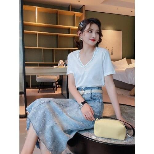 Fashion Hot drill mid-length denim skirt womens high-waisted summer high waist ladies midi skirt 2021