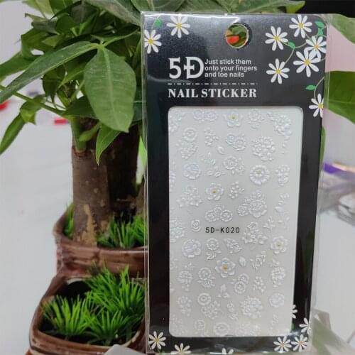 5D Stickers for Nails White Rose Flower Chrysanthemum Nail Art Decorations Stereoscopic Sticker Accessories Anaglyph Effect