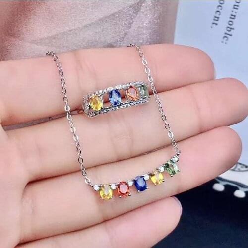 Real Natural Sapphire jewelry set Natural Real Sapphire 925 sterling silver 1pc pendant,1pc ring