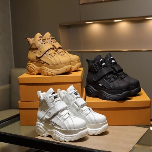 2021 Autumn New Thick Bottom Invisible Elevated Muffin All-Matching Genuine Leather High-Top Daddy Shoes Female platform heels