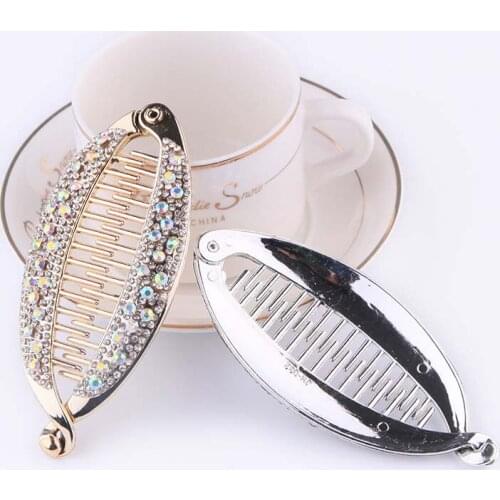 Oaoleer Korean Version Of Popular Size Diamond Rhinestone Plating Fish Clip Banana Shape Barrettes Hairpins For Women Hair Clip