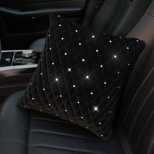 Rhinestones Car Neck Pillow Soft Plush Crystal Auto Headrest Pillow Waist Support Car Seat Pillow Cover Car Interior Accessories