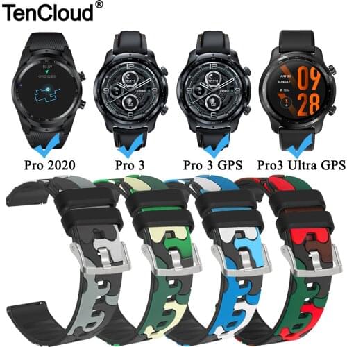 Camouflage Band For Ticwatch Pro 2020 Silicone Strap For Ticwatch Pro 3 GPS/E2/S2 Replacement Wristband Universal Bracelet Belt