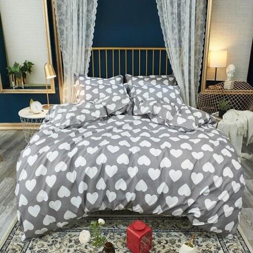 Gray Duvet Cover pillowcases 3pcs 220x240Comforter Bedding Sets King SizeWhite heart pattern quilt cover, 200x230 Bed Cover