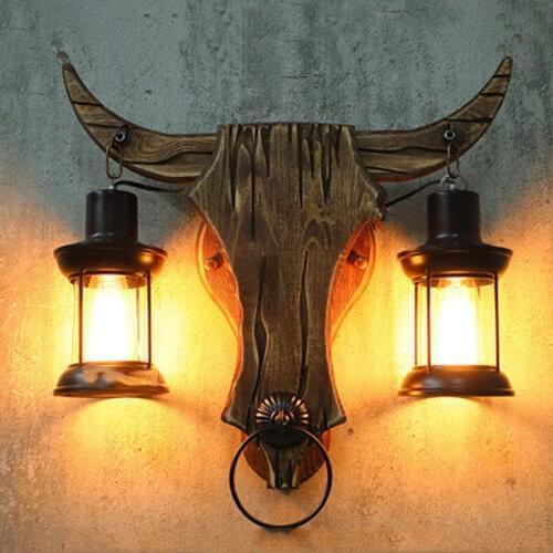 Industrial light design retro iron wood lamp glass wall lamp creative cafe restaurant bar bedside wall light sconce bra