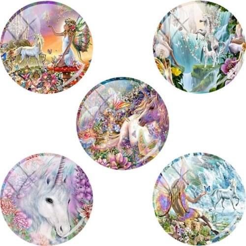 TAFREE Unicorn Pattern Butterfly Photos Fairy Round Fashion Glass Dome 12/15/16/18/20/25/30/35/40 mm Jewelry Accessories DZ01