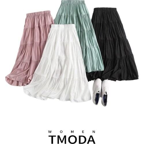 Women 2021 Summer Tulle Long Skirt High Waist Ruffles White Pleated Skirts Gothic Black Jupe Femme Skirt Saia Midi Faldas Girls