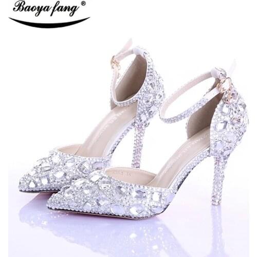 Women AB Crystal Wedding Shoes Bridal Red Sandals Sweet High heels 8cm Ladies Party Dress shoes Thin Heels Ankle strap Pumps