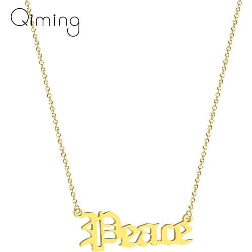 Love Word Peace Letter Necklace Women Female Retro Choker Jewelry Love Peaces Old English Words Necklaces Collar