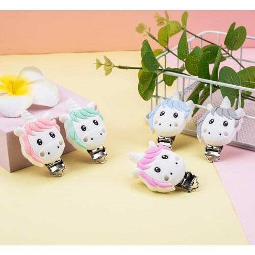 Sunrony 10pcs Silicone Pacifier Clips BPA Free Cartoon Animal Teether Beads Pacifier Clip Baby Oral Care Nurse Toys