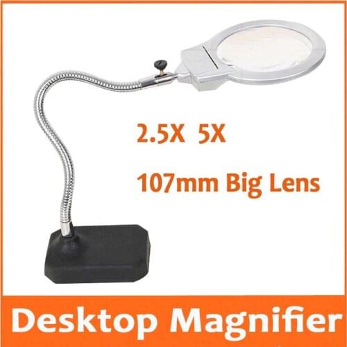 2.5X 5X 107mm Desk Table Lamp Magnifier Reading Led Reading Circuit board maintenance Welding Magnifying Glass Cellphone Repair