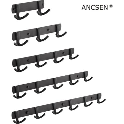 2-6hooks Matte Black Robe Hook Wall Hook Towel Hook for Bathroom Stainless Steel Coat Hook Hook Hanger for Kitchen Hardware