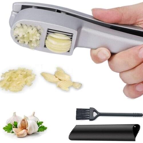 2 in 1 Garlic Press Slice Crushing Machine - Aluminium Garlic & Ginger Mincer and Slicer Crush Kitchen Tools Accessories