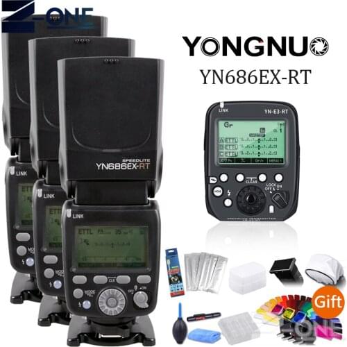 3pcs YONGNUO YN686EX-RT 2.4G TTL HSS Flash Speedlite +YN-E3-RT Controller for Canon 5DIV 5D3 5D2 7D Mark II 6D 70D 60D 650D