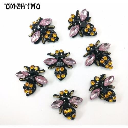 5PCS/LOT Sew On Applique Handmade Beaded Applique Beaded Bee Patches Bee Applique Rhinestone Applique Bee for DIY