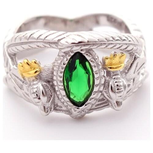 925 Sterling Silver Lord of Rings LOTR Aragorns Ring of Barahir Mens Crystal Ring US size 8-13