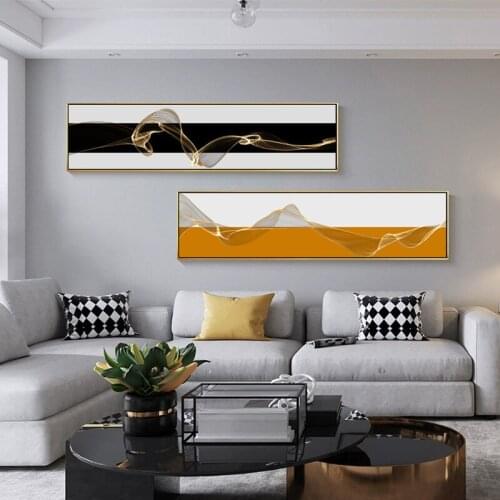 Abstract banner bedside blue golden canvas painting posters and print modern wall art picture for living room bedroom home decor