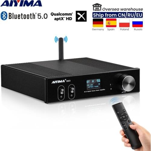 AIYIMA Audio D03 Bluetooth 5.0 Amplifier 150Wx2 Stereo HiFi 2.1 Wireless Digital Sound Power Subwoofer Amplificador USB DAC APTX