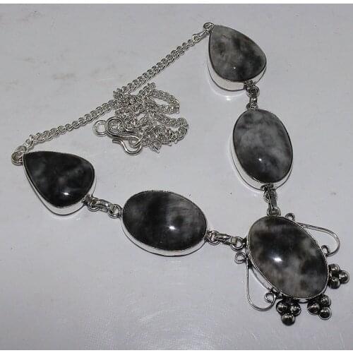 White Jaspers Necklace Silver Overlay over Copper, 46cm, N1648