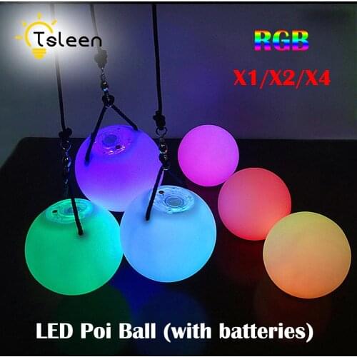 TSLEEN Free Shipping! 1 2 4 PCS LED Poi Balls LED RGB POI Thrown Ball Light Up For Level Hand Performance LED POI Thrown Balls
