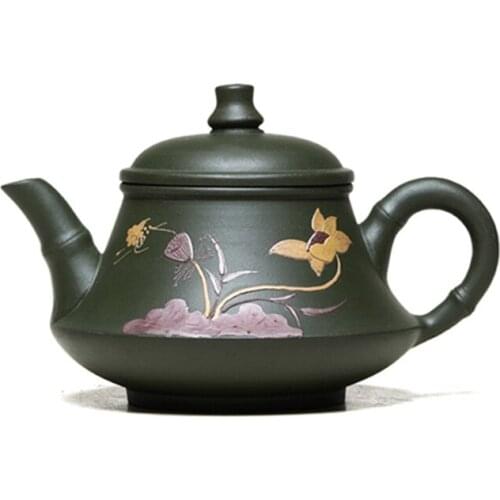 Handmade tea pot on sales floral relief Chinese characters print original ore pot of tea real yixing zisha republic green clay