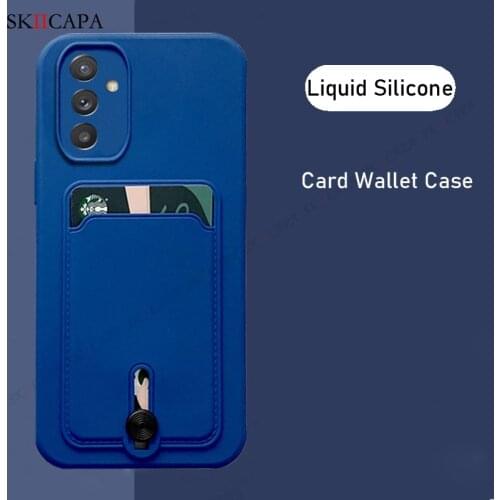 Candy Color Liquid Silicone Wallet Card Holder Case For Samsung Quantum 2 A82 S21 Ultra A72 A52 A32 A51 5G Soft Gel Rubber Cover