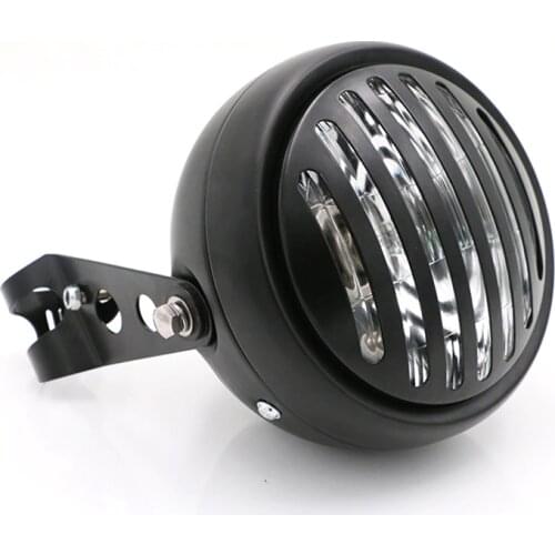 DC 12V Motorcycle Net Headlight with Bracktes Motorbike Classic Retro Headlights Motor Moto Scooter Fancy Front Light Round Lamp