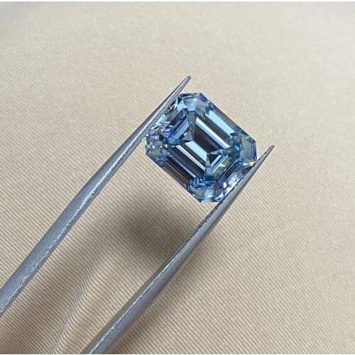 Moisangna Blue Synthetic Moissanite Emerald Cut 12x10mm 6 Carat Gemstone for Engagement Ring Making
