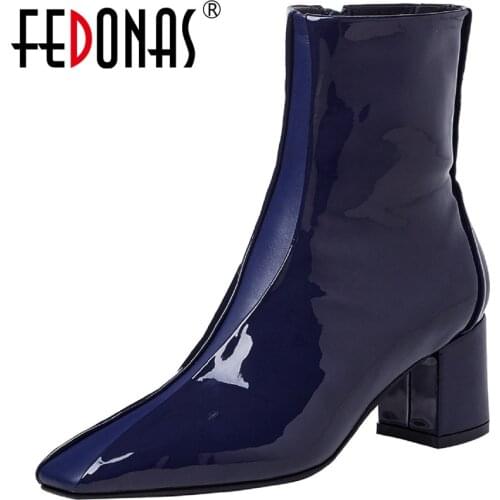 FEDONAS Fashion Womens Boots Dress 2020 New Hit Genuine Leather Side Zipper Ankle Boots High Heels Boots Party Shoes Woman