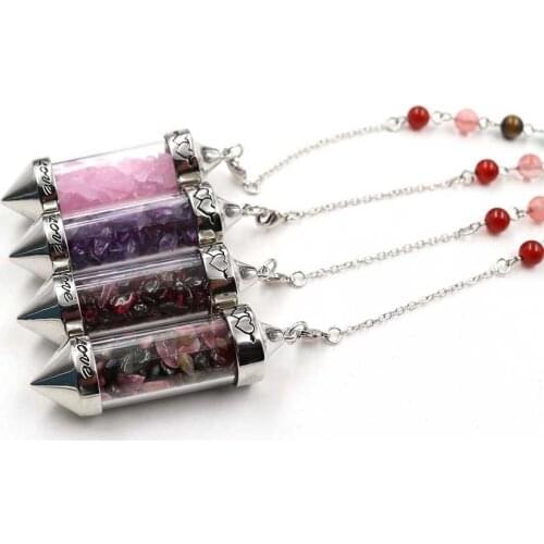FYSL Silver Plated Wish Bottle Many Color Quartz Stone Pendant Healing with Small Beads Chain Jewelry