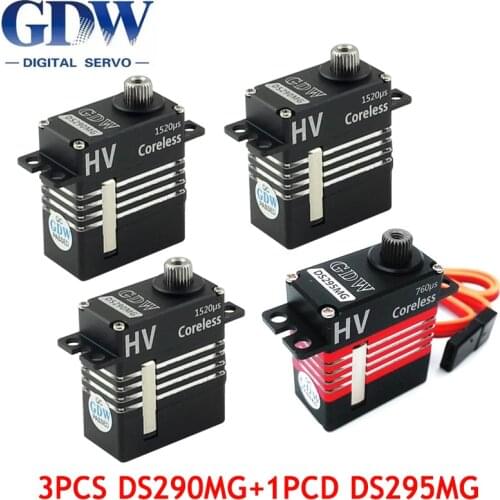 GDW 3PCS DS290MG with 1PCS DS295MG Medium Digital Metal Servo Helicopter Parts For 500 52505 Helicopters