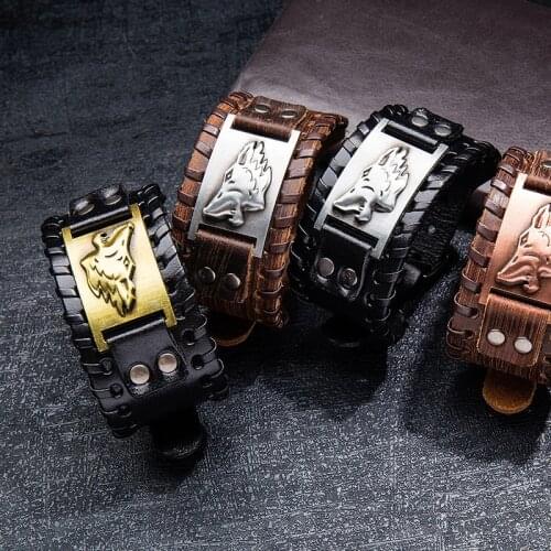 Celtic wolf head cowhide bracelet domineering male fashion hot style bracelet jewelry