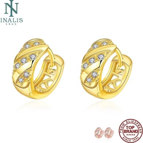 INALIS Clip Earrings Girls Fashion Hollow Inlaid Zircon Round Earring Wedding Engagement Simple Fashion Jewelry New Listing
