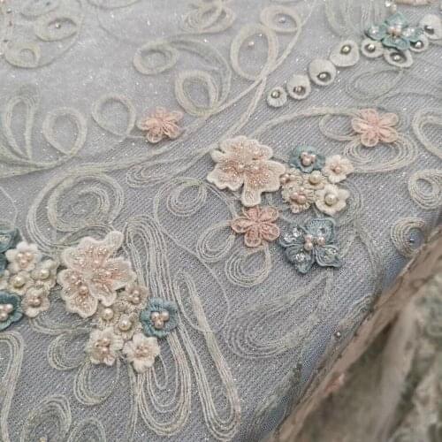 Fashionable heavy beads Embroidered tulle net lace ZH-586811 for wedding dress African French Lace Fabric