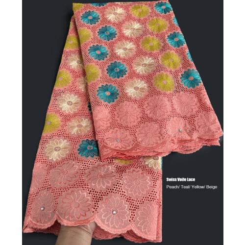 5 yards promotion Swiss Voile Lace fashionable African cotton fabric with eyelet holes stones Nigerian traditional Garment wear