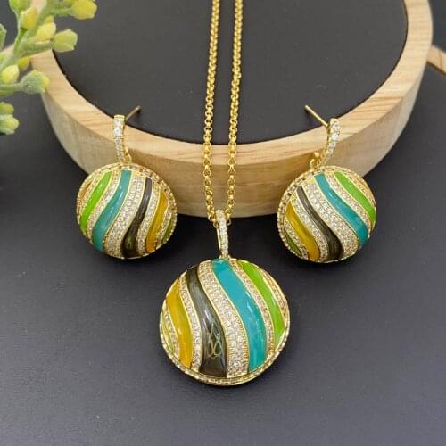Lanyika Fashion Jewelry Set Elegant Stripe Drip Oil Zircon Micro Inlay Necklace with Earrings for Women Banquet Best Gifts