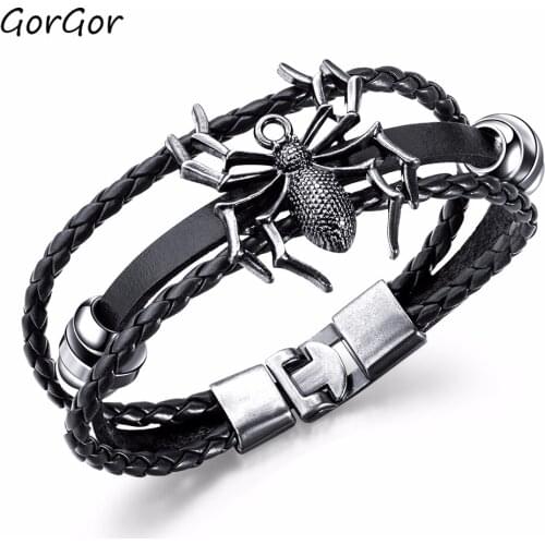 GorGor Cool Retro Style Hot-selling Hand-woven Multi-layer Cowhide Spider Creative Simplicity Fashion Mens Bracelet 1362