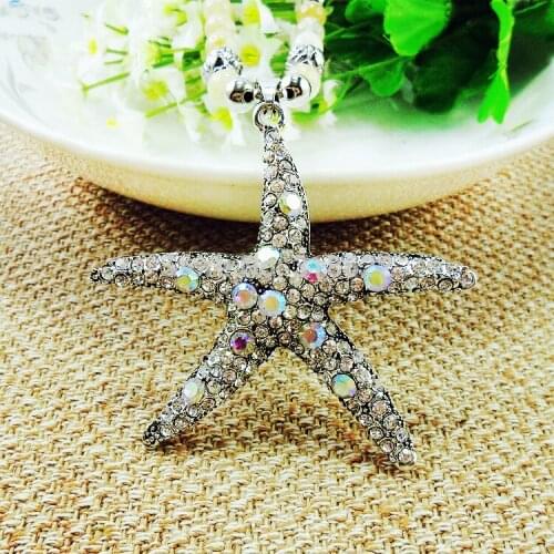 Hot Sales Antique Silver Plated Necklace Vintage Starfish Pendants&Necklaces Crystal Bead Pearl Jewelry Accessory