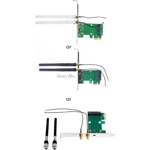 Mini PCI-E to PCI-E 1X Desktop Adapter Convertor with Two Antennas for Wireless Wifi Network Card