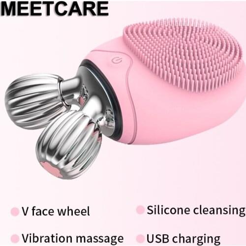 Multifunction Silicone Electric Facial Cleaning Brush & Massage & Face V Line Lifting IPX6 Waterproof Ultrasonic Face Cleaner